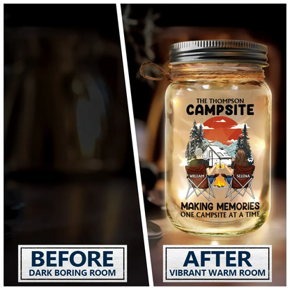 Gift For Couples - Husband & Wife Camping Partners For Life - Personalized Mason Jar Light