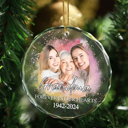 Custom Photo Memorial Forever Our My Hearts - Personalized Circle Acrylic Ornament