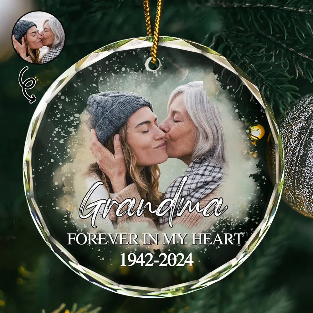 Custom Photo Memorial Forever Our My Hearts - Personalized Circle Acrylic Ornament