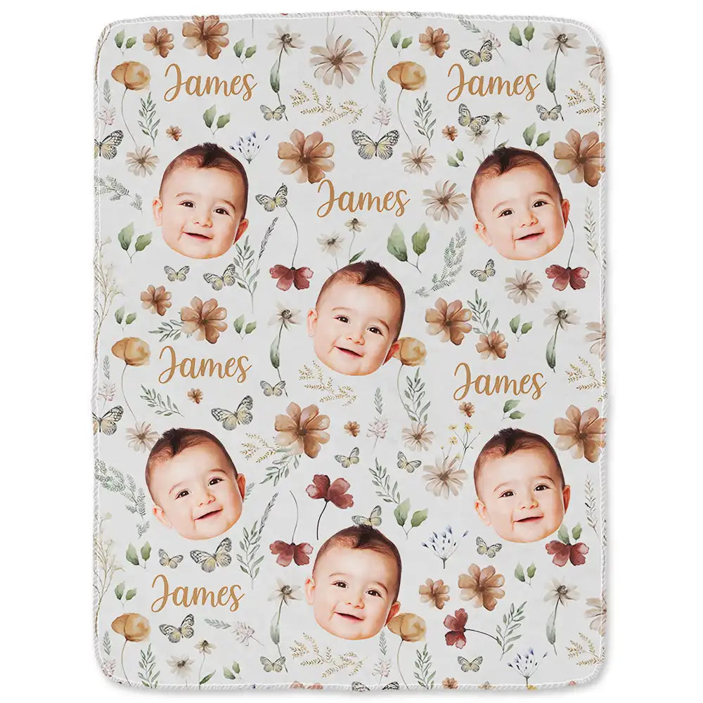 Custom Photo Baby Kid Face - Personalized Fleece Blanket, Sherpa Blanket