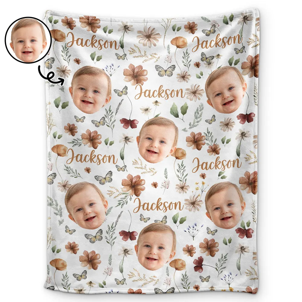 Custom Photo Baby Kid Face - Personalized Fleece Blanket