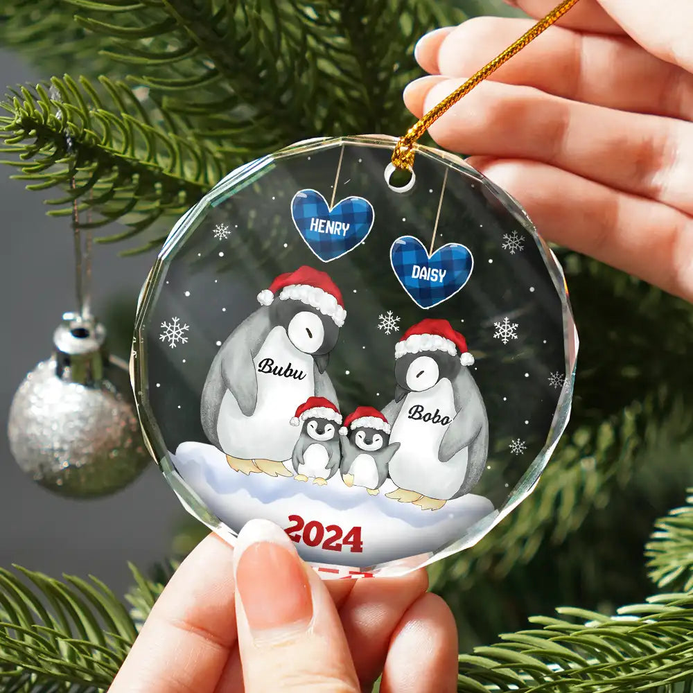 Papa Nana Penguin Christmas Grandparents - Personalized Circle Ornament