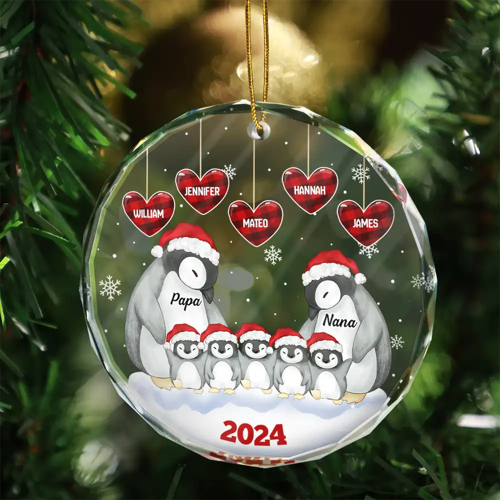 Papa Nana Penguin Christmas Grandparents - Personalized Circle Ornament