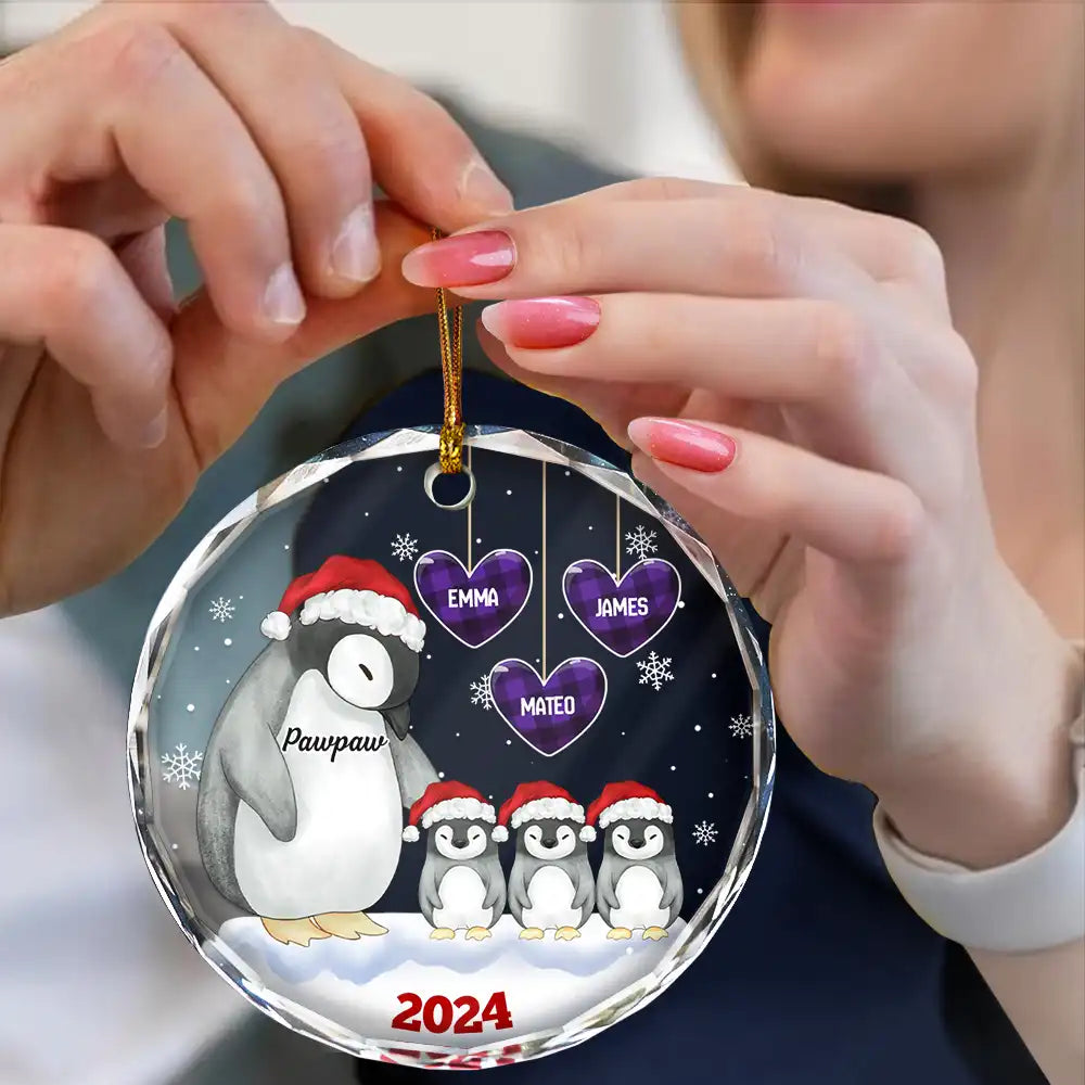 Papa Nana Penguin Christmas Grandparents - Personalized Circle Ornament