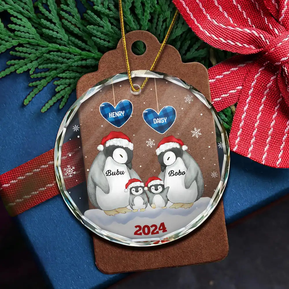 Papa Nana Penguin Christmas Grandparents - Personalized Circle Ornament