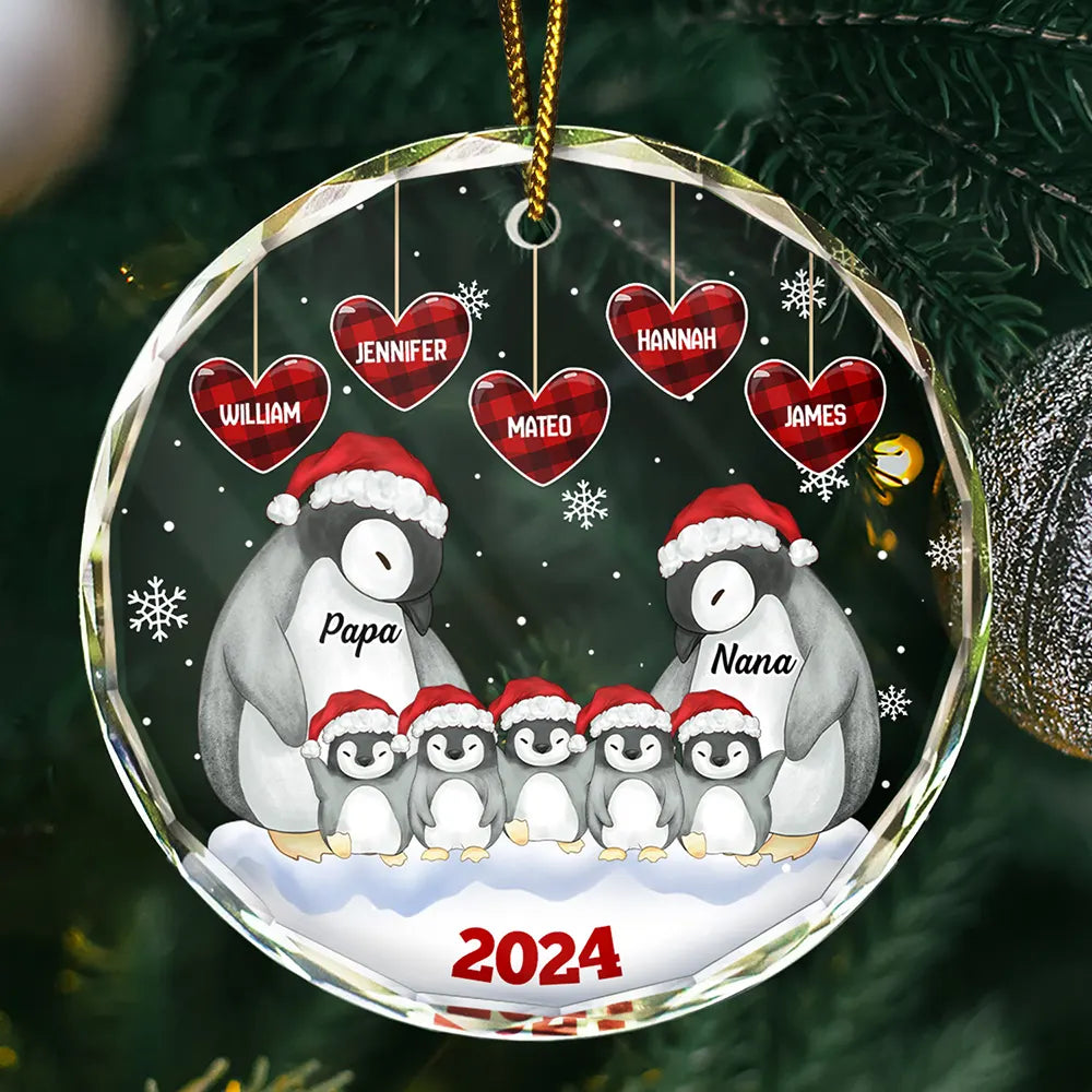 Papa Nana Penguin Christmas Grandparents - Personalized Circle Ornament