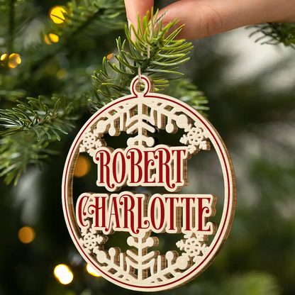 Christmas Snowflake Bauble Family And Friends Custom Name - Personalized Wooden Cutout Ornament