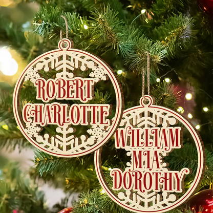 Christmas Snowflake Bauble Family And Friends Custom Name - Personalized Wooden Cutout Ornament