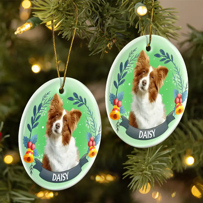 Custom Photo Pet Face Christmas Dog Cat - Personalized Circle Ceramic Ornament