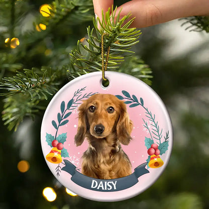 Custom Photo Pet Face Christmas Dog Cat - Personalized Circle Ceramic Ornament