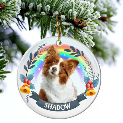 Custom Photo Pet Face Christmas Dog Cat - Personalized Circle Ceramic Ornament