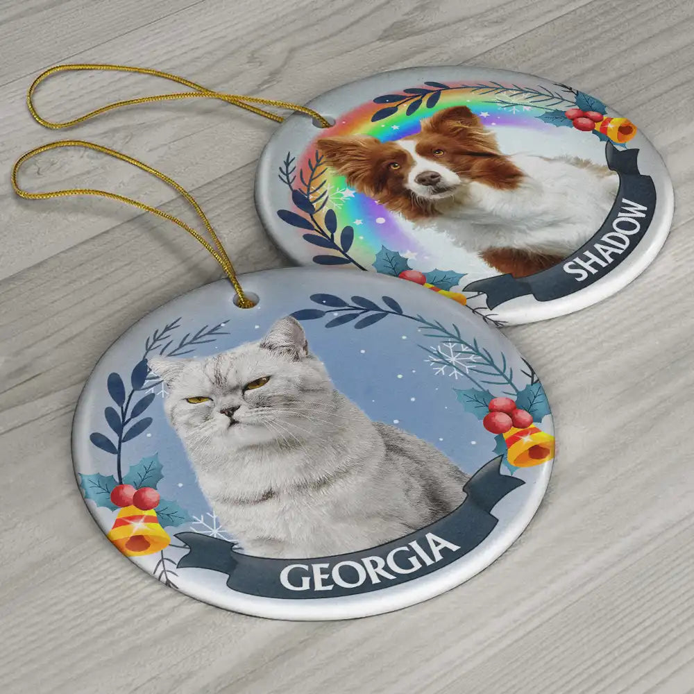 Custom Photo Pet Face Christmas Dog Cat - Personalized Circle Ceramic Ornament