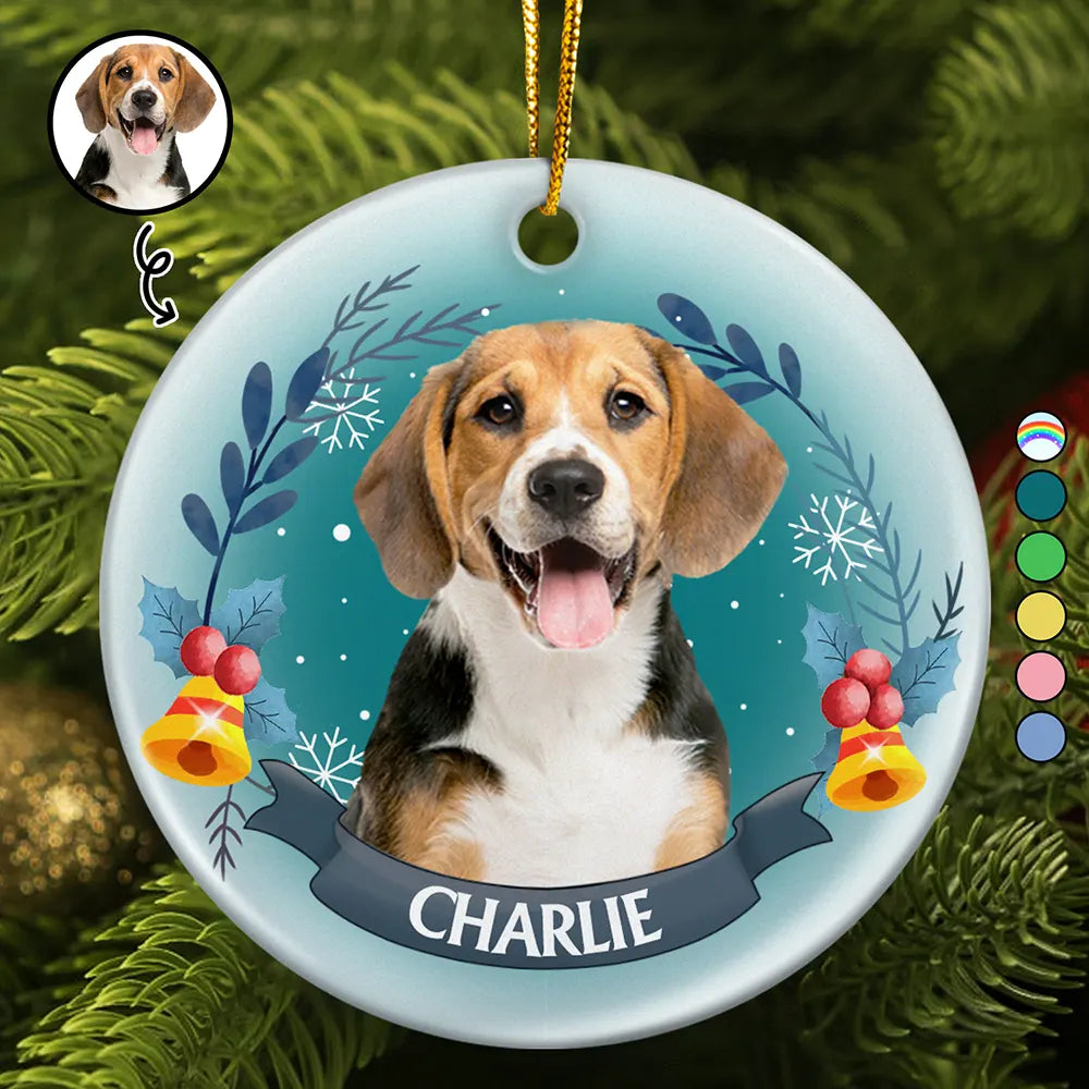 Custom Photo Pet Face Christmas Dog Cat - Personalized Circle Ceramic Ornament