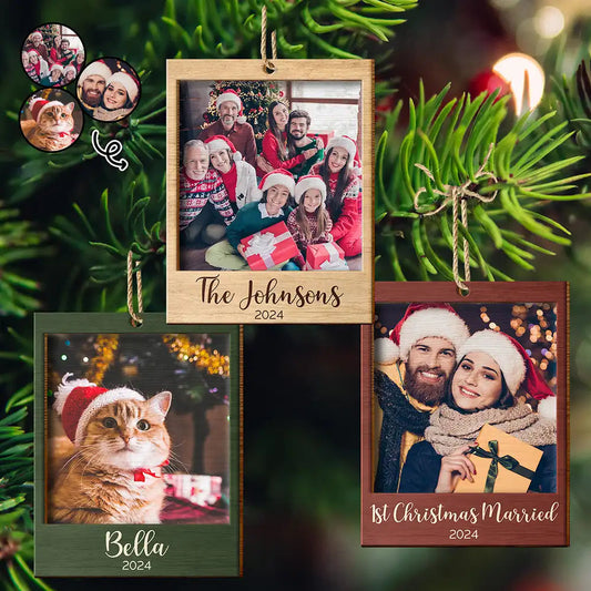 Custom Photo Christmas Family Couple Pet Lover - Personalized Wooden Ornament