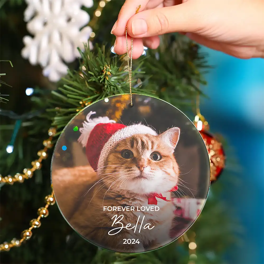 Custom Photo Forever Loved Memorial Dog Cat Pet - Personalized Circle Acrylic Ornament