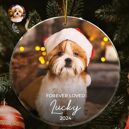 Custom Photo Forever Loved Memorial Dog Cat Pet - Personalized Circle Acrylic Ornament