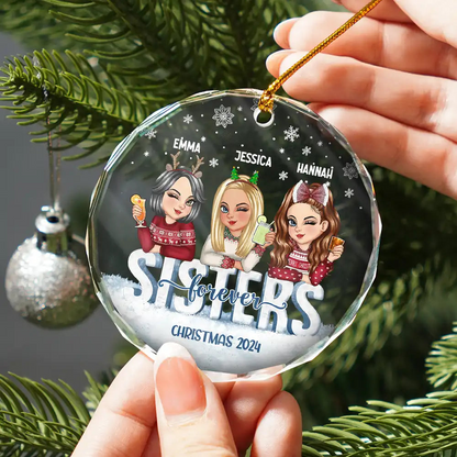 Besties Forever Christmas Sisters - Personalized Circle Ornament