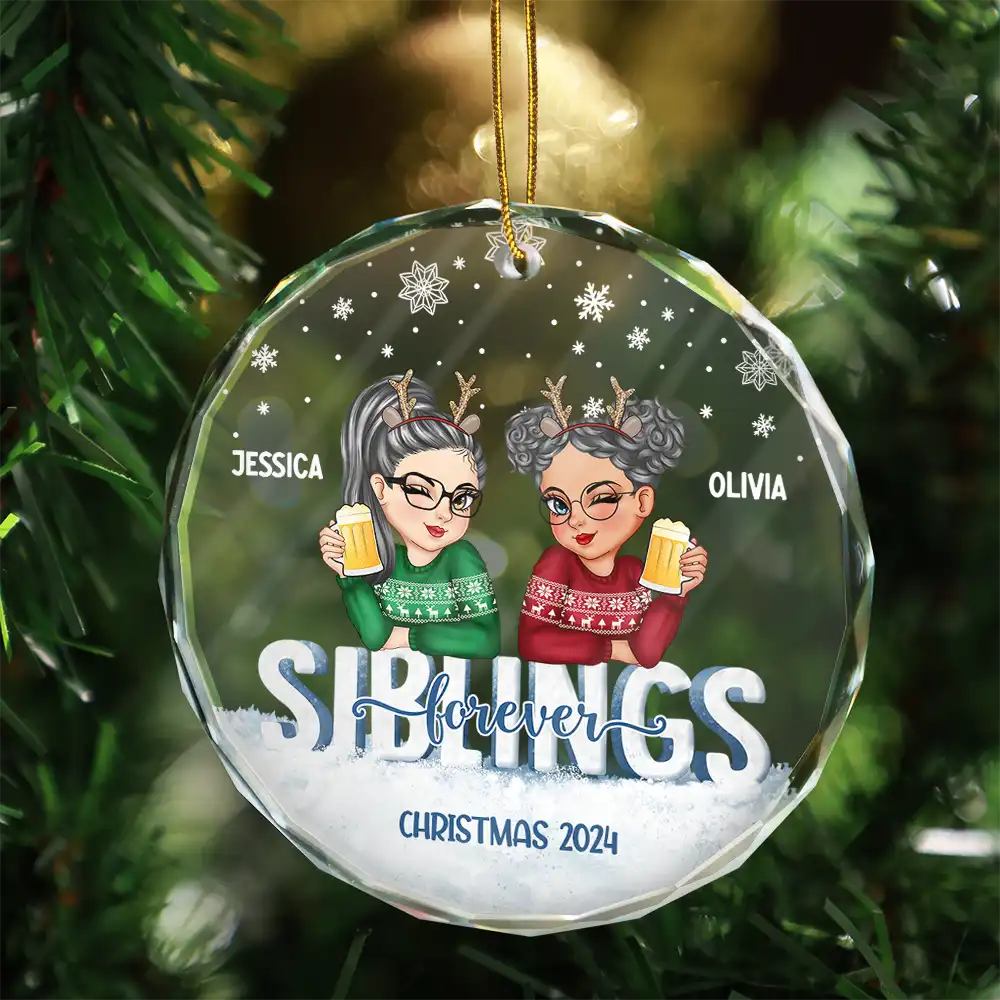 Besties Forever Christmas Sisters - Personalized Circle Ornament