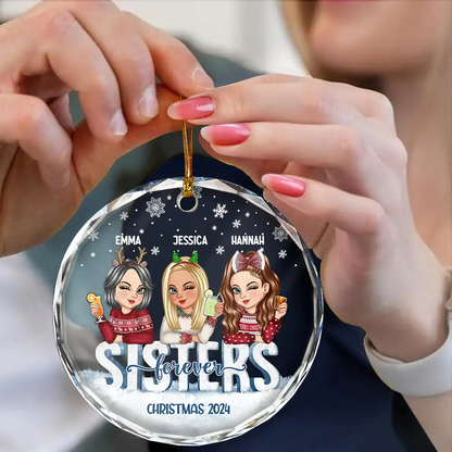 Besties Forever Christmas Sisters - Personalized Circle Ornament