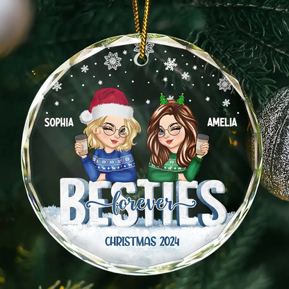 Besties Forever Christmas Sisters - Personalized Circle Ornament