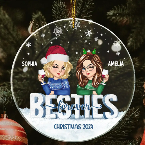 Besties Forever Christmas Sisters - Personalized Circle Acrylic Ornament