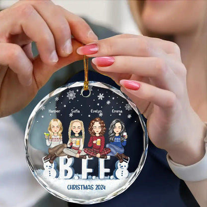 Besties Forever Christmas Sisters Cartoon - Personalized Circle Acrylic Ornament