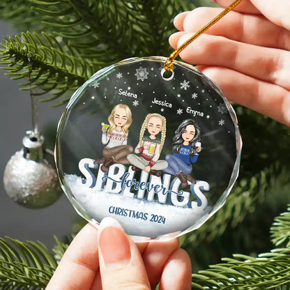 Besties Forever Christmas Sisters Cartoon - Personalized Circle Acrylic Ornament