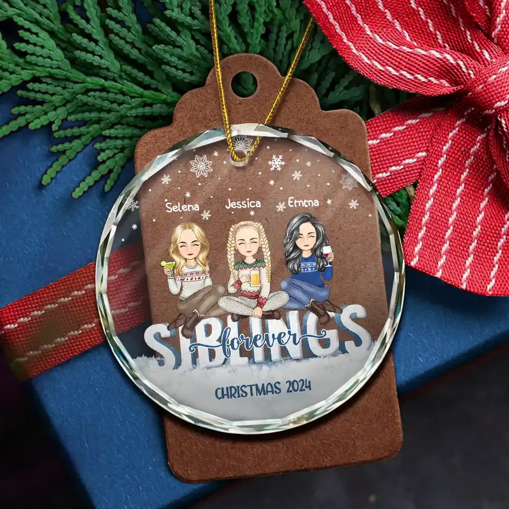 Besties Forever Christmas Sisters Cartoon - Personalized Circle Acrylic Ornament