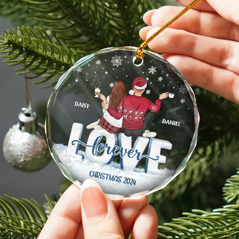 Love Forever Christmas Couple - Personalized Circle Acrylic Ornament