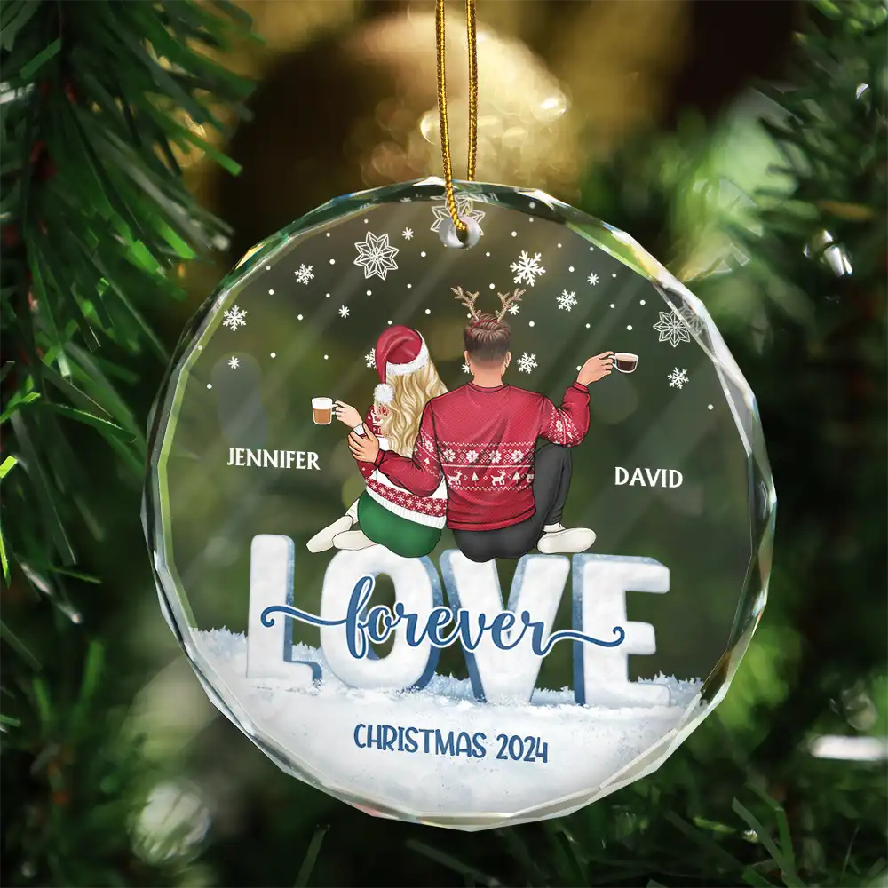 Love Forever Christmas Couple - Personalized Circle Acrylic Ornament