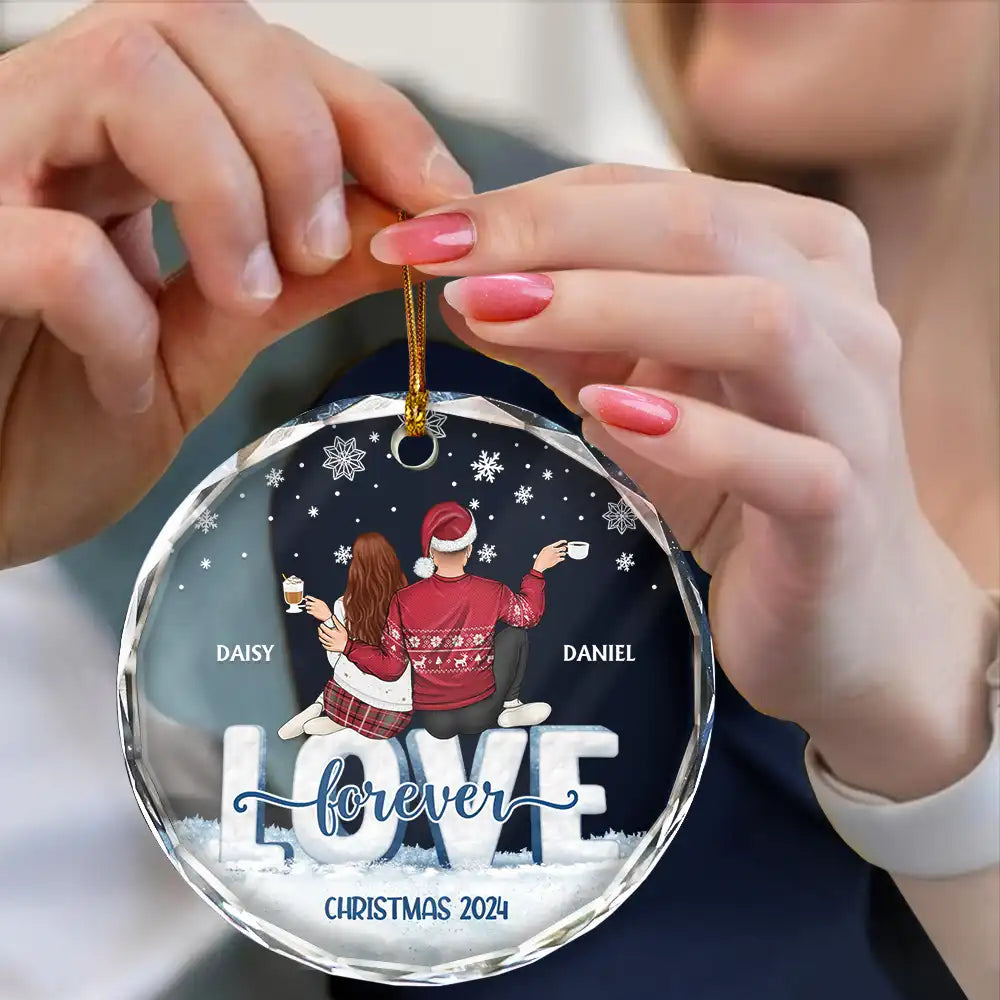 Love Forever Christmas Couple - Personalized Circle Acrylic Ornament