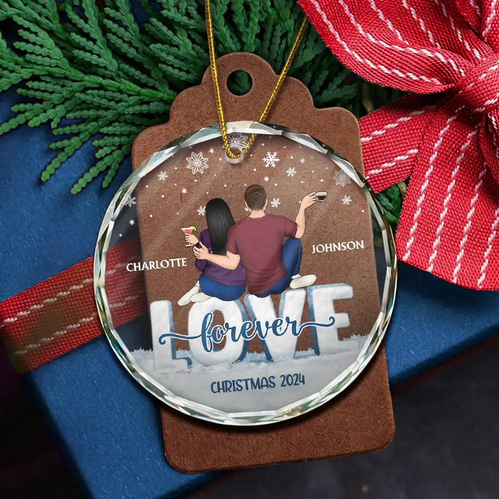 Love Forever Christmas Couple - Personalized Circle Acrylic Ornament