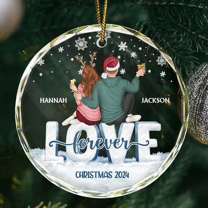 Love Forever Christmas Couple - Personalized Circle Acrylic Ornament