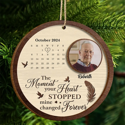 Memorial, Family, Gift For Sibling - Custom Photo The Moment Your Heart Stopped Memorial Calendar - Personalized 2-Layered Wooden Ornament