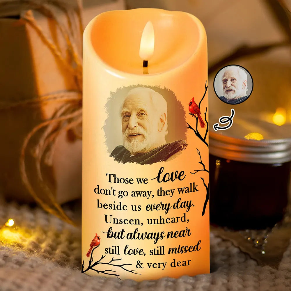 Family, Parents, Gift For Grandparents, Gift For Sibling - Custom Photo Memorial Those We Love Don't Go Away - Personalized Flameless LED Candle