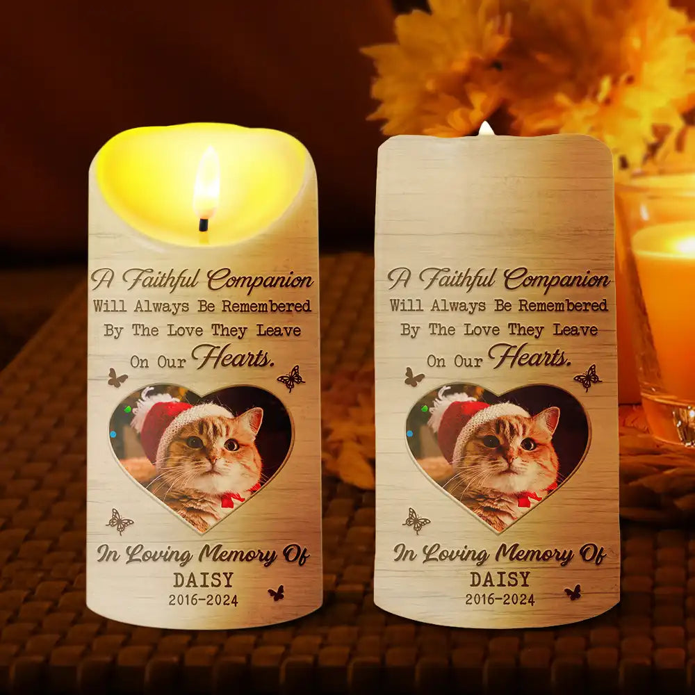 Custom Photo Memorial A Faithful Companion Dog Cat - Personalized Flameless LED Candle