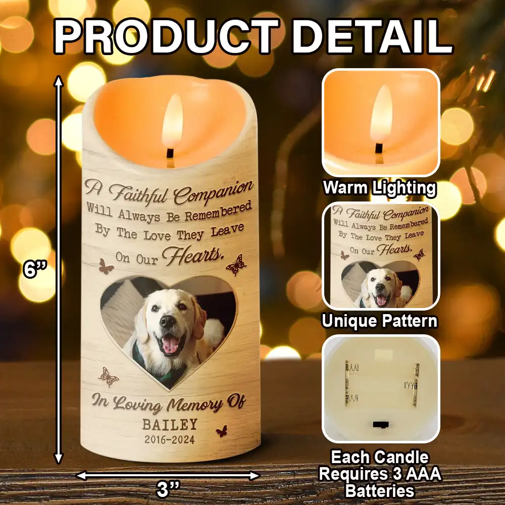 Custom Photo Memorial A Faithful Companion Dog Cat - Personalized Flameless LED Candle