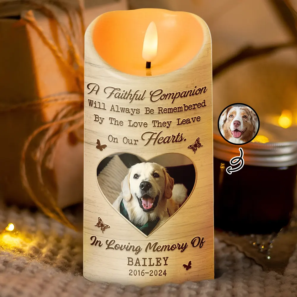 Custom Photo Memorial A Faithful Companion Dog Cat - Personalized Flameless LED Candle