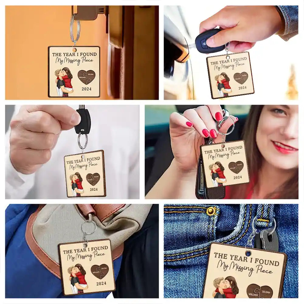 The Year I Found My Missing Piece Kissing Couples - Personalized Wooden Keychain