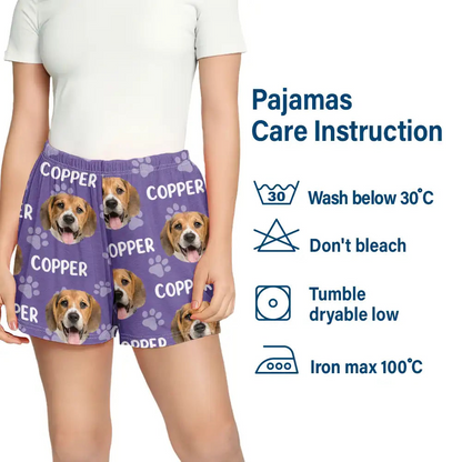 Custom Photo Funny Pet Face Pattern Dog Cat Family - Personalized Pajama Shorts