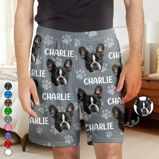 Custom Photo Funny Pet Face Pattern Dog Cat Family - Personalized Pajama Shorts