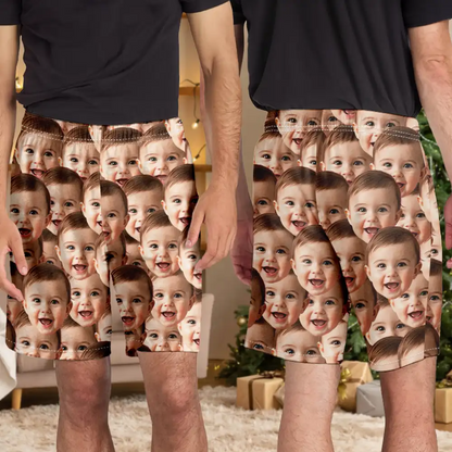 Custom Photo Funny Face Pattern Dog Cat Family - Personalized Pajama Shorts