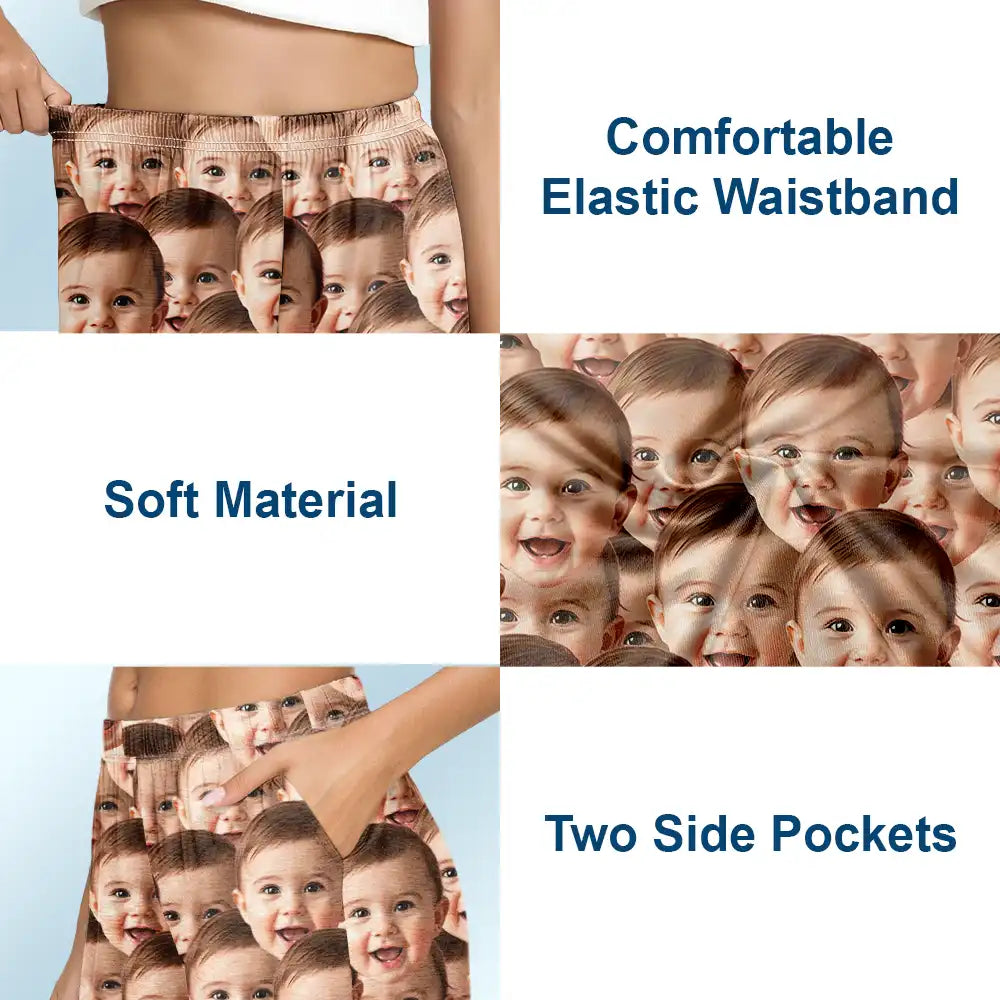 Custom Photo Funny Face Pattern Dog Cat Family - Personalized Pajama Shorts