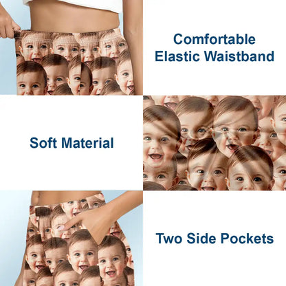 Custom Photo Funny Face Pattern Dog Cat Family - Personalized Pajama Shorts