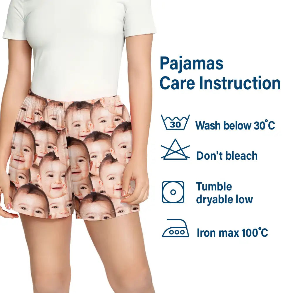 Custom Photo Funny Face Pattern Dog Cat Family - Personalized Pajama Shorts