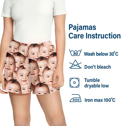 Custom Photo Funny Face Pattern Dog Cat Family - Personalized Pajama Shorts