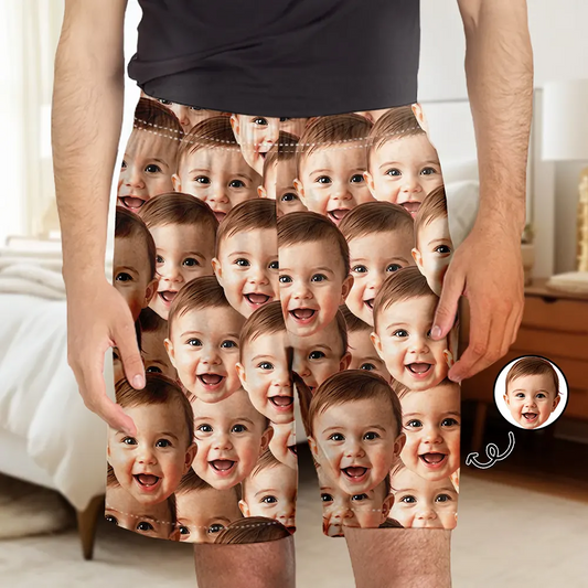 Custom Photo Funny Face Pattern Dog Cat Family - Personalized Pajama Shorts