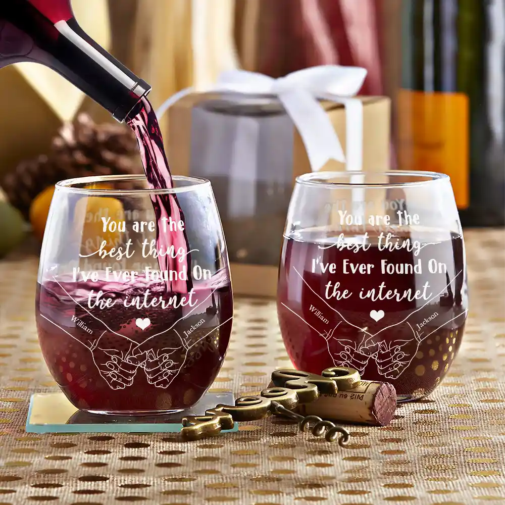 You Are The Best Thing I've Ever Found On The Internet Couple - Personalized Stemless Wine Glass