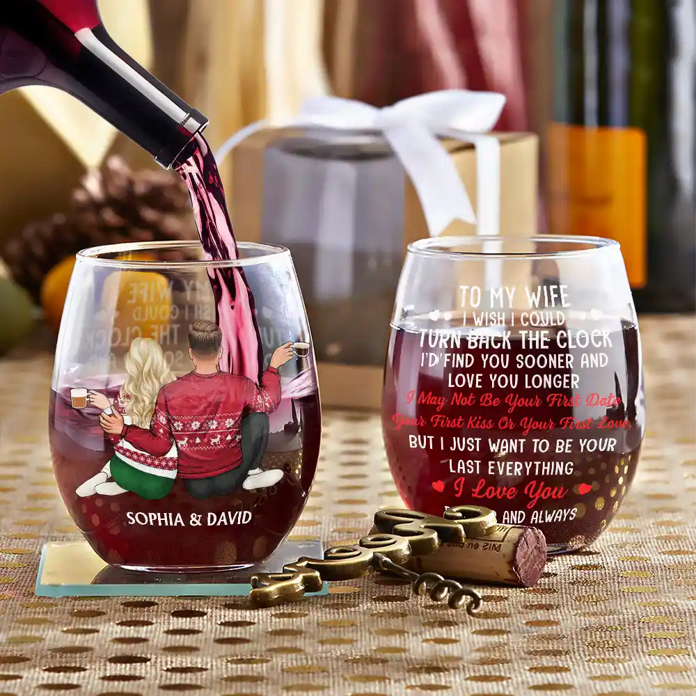 I Wish I Could Turn Back The Clock Anniversary Couple - Personalized Stemless Wine Glass