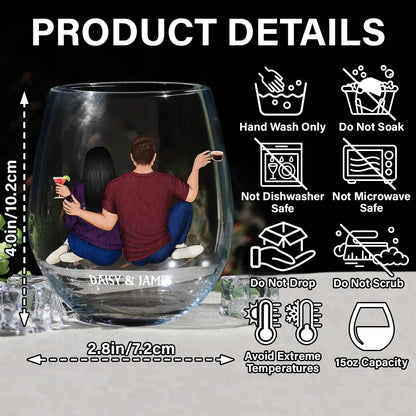 I Wish I Could Turn Back The Clock Anniversary Couple - Personalized Stemless Wine Glass